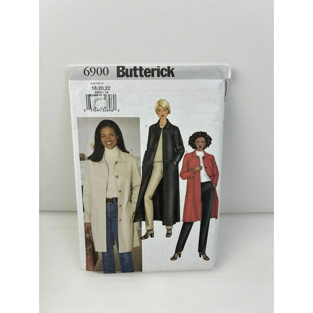 A-Line Coat or Jacket w Collar 2 Lengths Size 18-22 UNCUT Pattern 6900 Vtg Y2K
